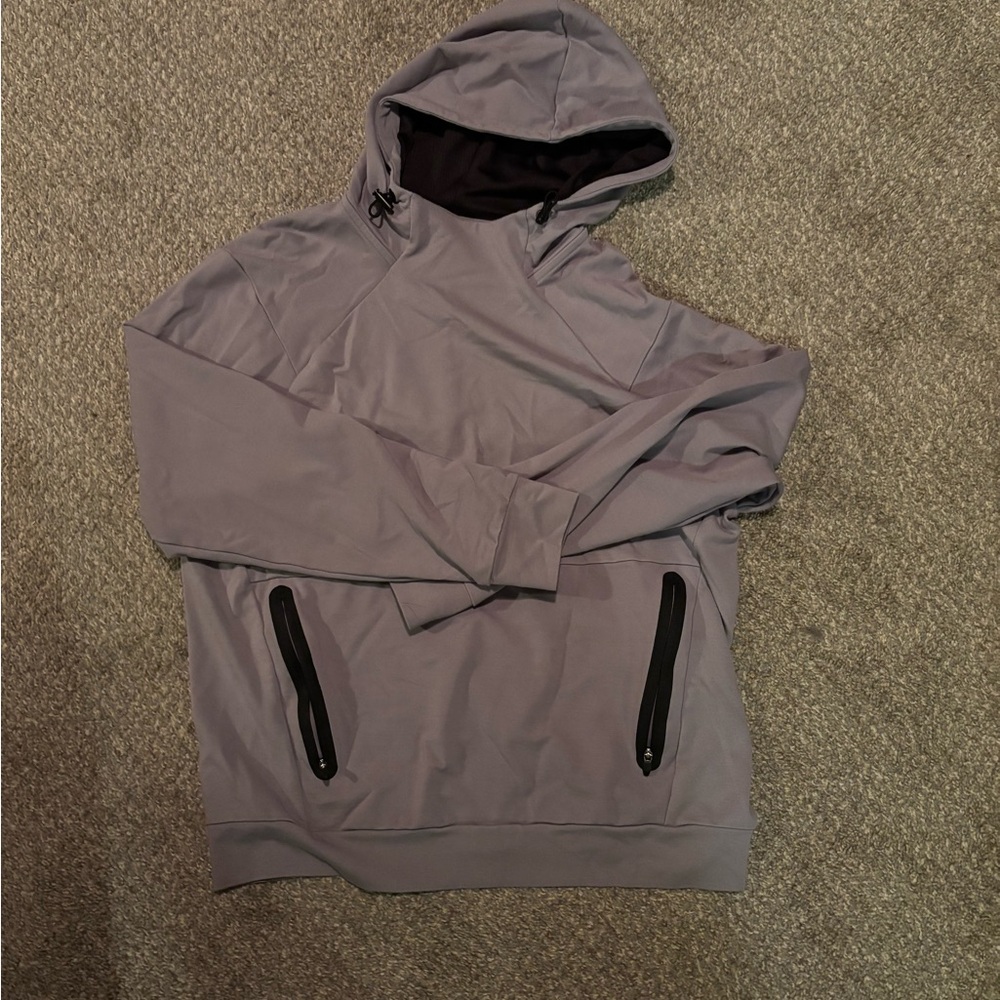 Gray Hoodie with Black Zipper Accents